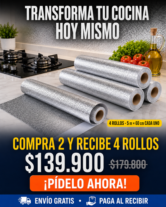 ✨ Papel Adhesivo de Aluminio 5 m × 60 cm | Renueva y Protege tu Cocina sin Obras 🏠