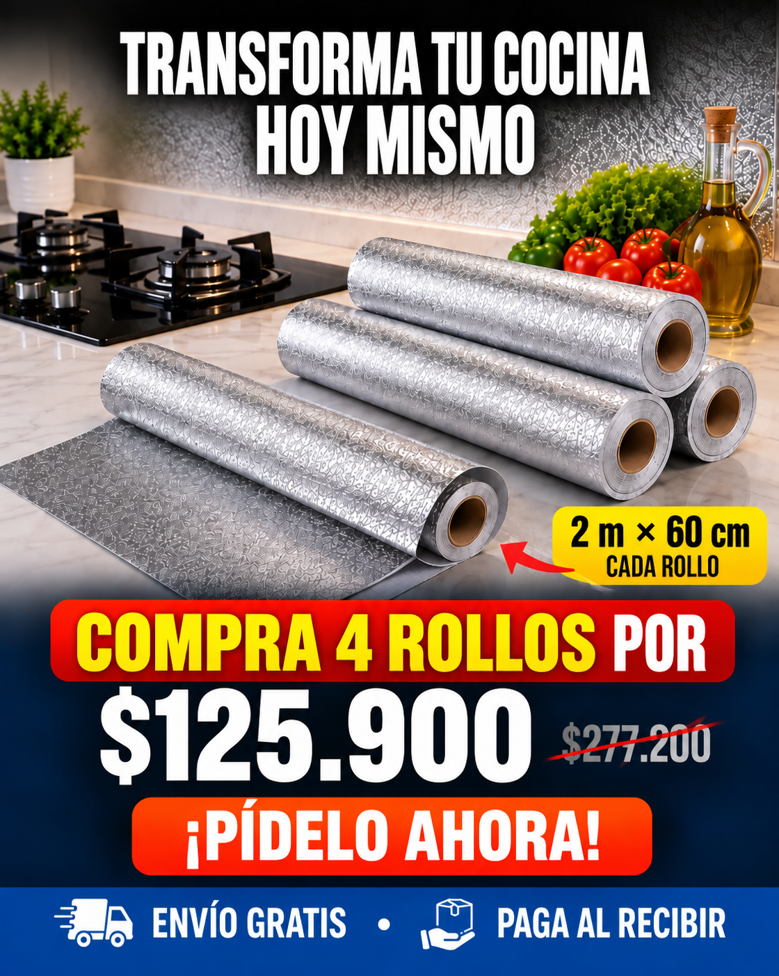 ✨ Papel Adhesivo de Aluminio 2 m × 60 cm | Renueva y Protege tu Cocina sin Obras 🏠