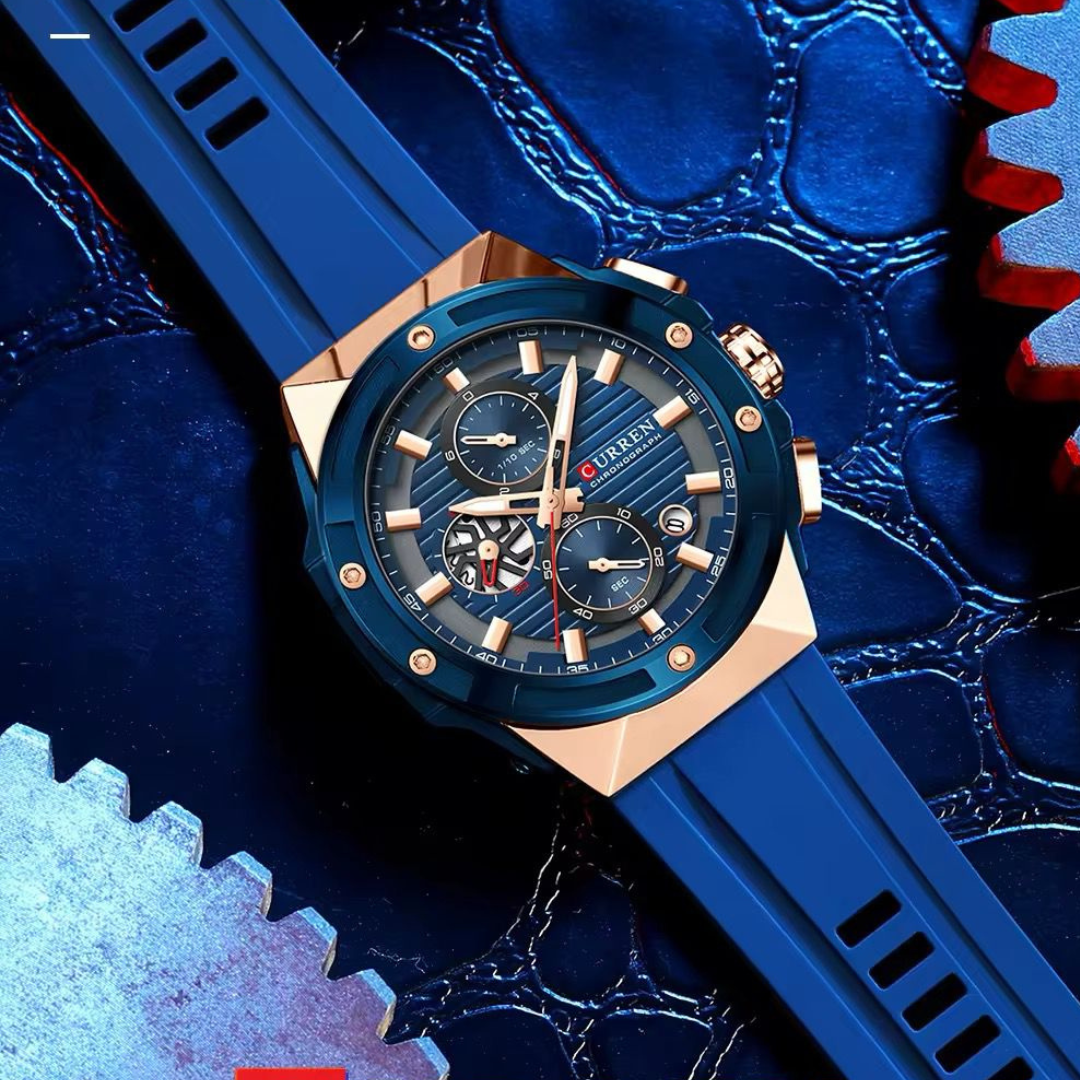 Reloj Curren 8462 azul, detalle de esfera y correa
